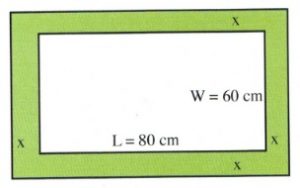 An inner rectangle with width 60cm and length 80cm surrounded by a lining