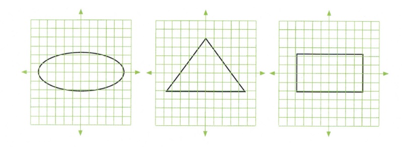 3 Graphs with circle, triangle and rectangle outlines