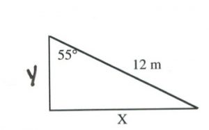 Right triangle with Ø = 55 degrees and hyp = 12 m find opp and adj
