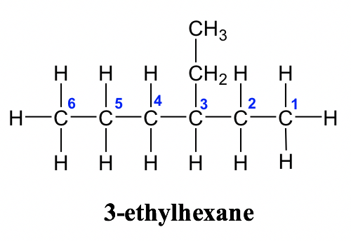 6 carbon & an ethyl group on the third carbon