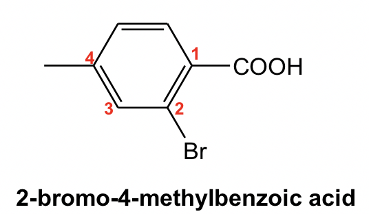 benzene with a COOH on the first, -BR on the second, & a methyl on the fourth