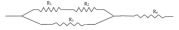 Parallel resistors of R1, R2 and R3 joined by a single resistor of R4