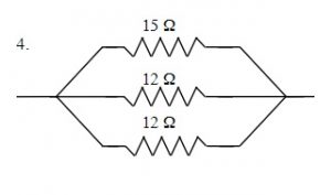 Total resistance of parallel resistors of 15 Ω, 12 Ω, and 12 Ω