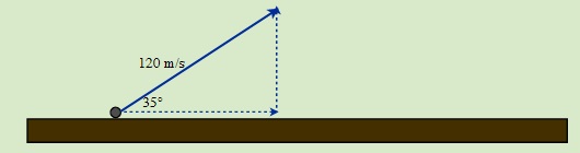 Projectile launch with angle of 35 degree, and velocity of 120 m/s