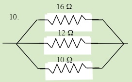Total resistance of each circuit at 16 Ω, 12 Ω, and 10 Ω
