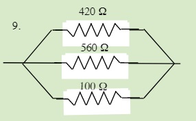 Total resistance of each circuit at 420 Ω, 560 Ω, and 100 Ω