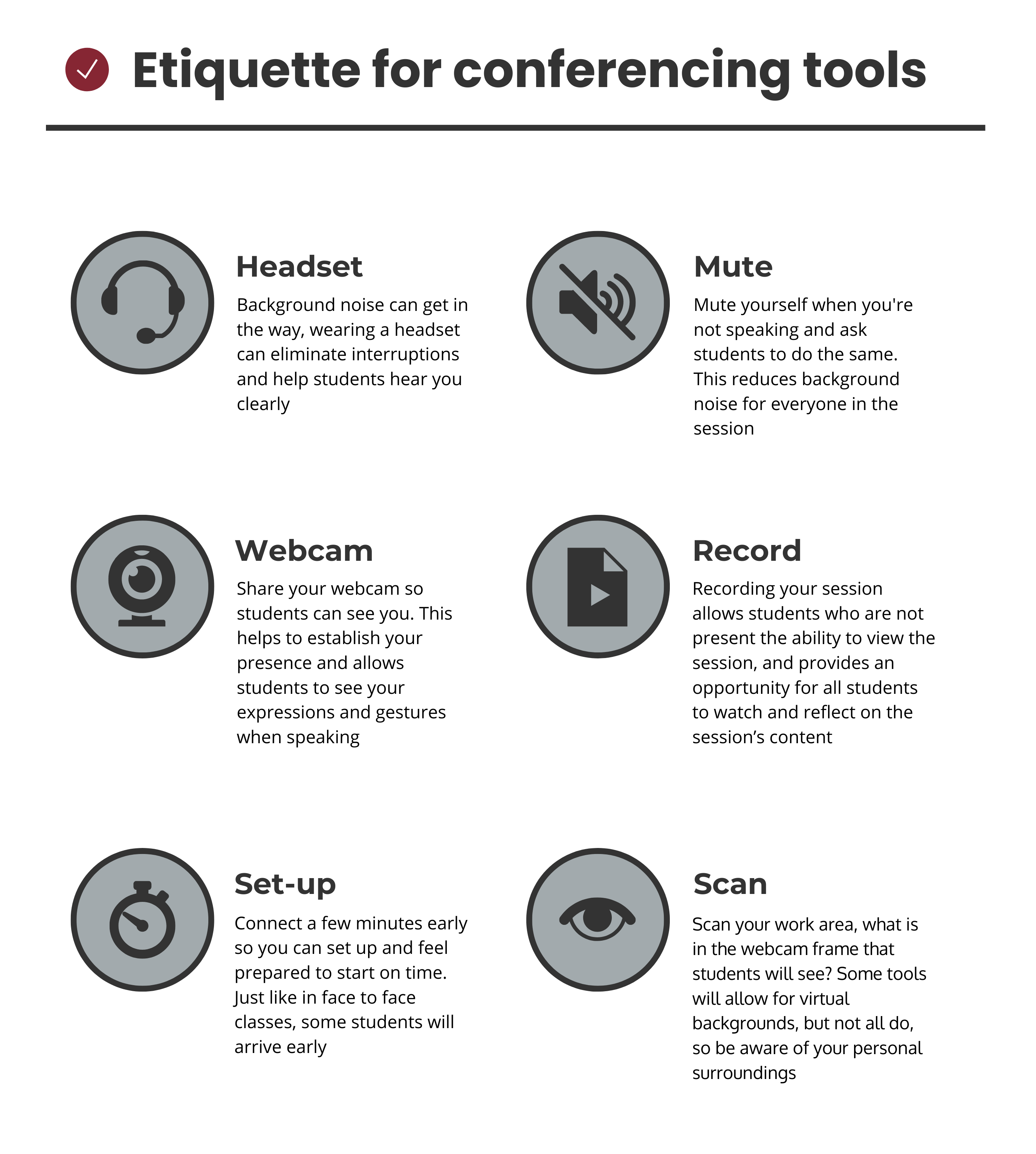An infographic providing various etiquette tips for using conferencing tools