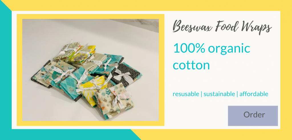 Image of an ad for beeswax food wraps where the order button is being AB tested. The colouro of the button is GREY.