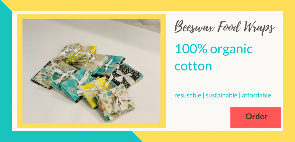 Image of an ad for beeswax food wraps where the order button is being AB tested. The colouro of the button is RED.