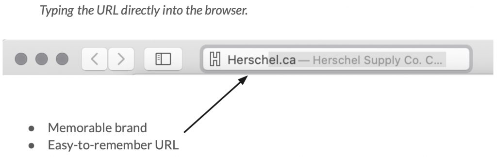 Screenshot example of direct traffic: typing a URL into the search bar