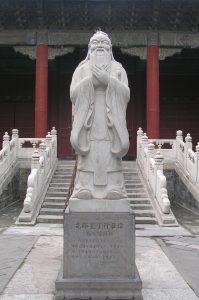 A photograph of a statue of Confucius, philosopher.