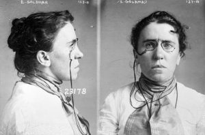 A mugshot of Emma Goldman, anarchist philosopher and activist.