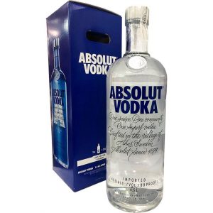 A bottle and box of Absolute Vodka