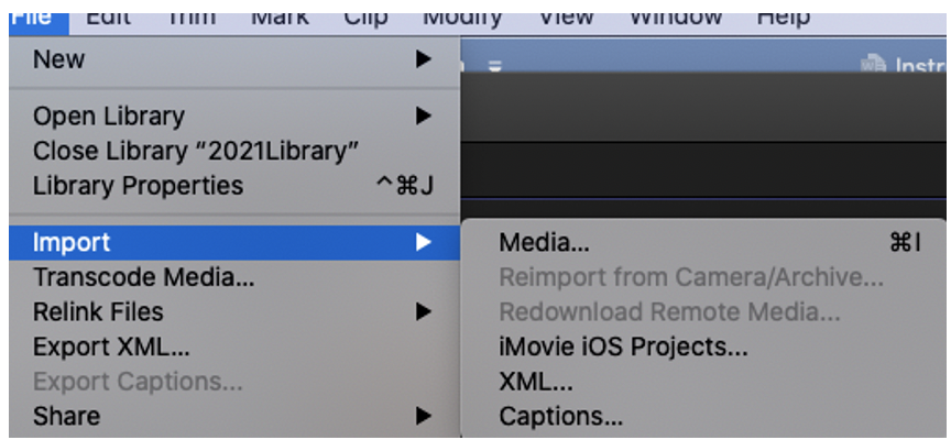 A screenshot of importing media