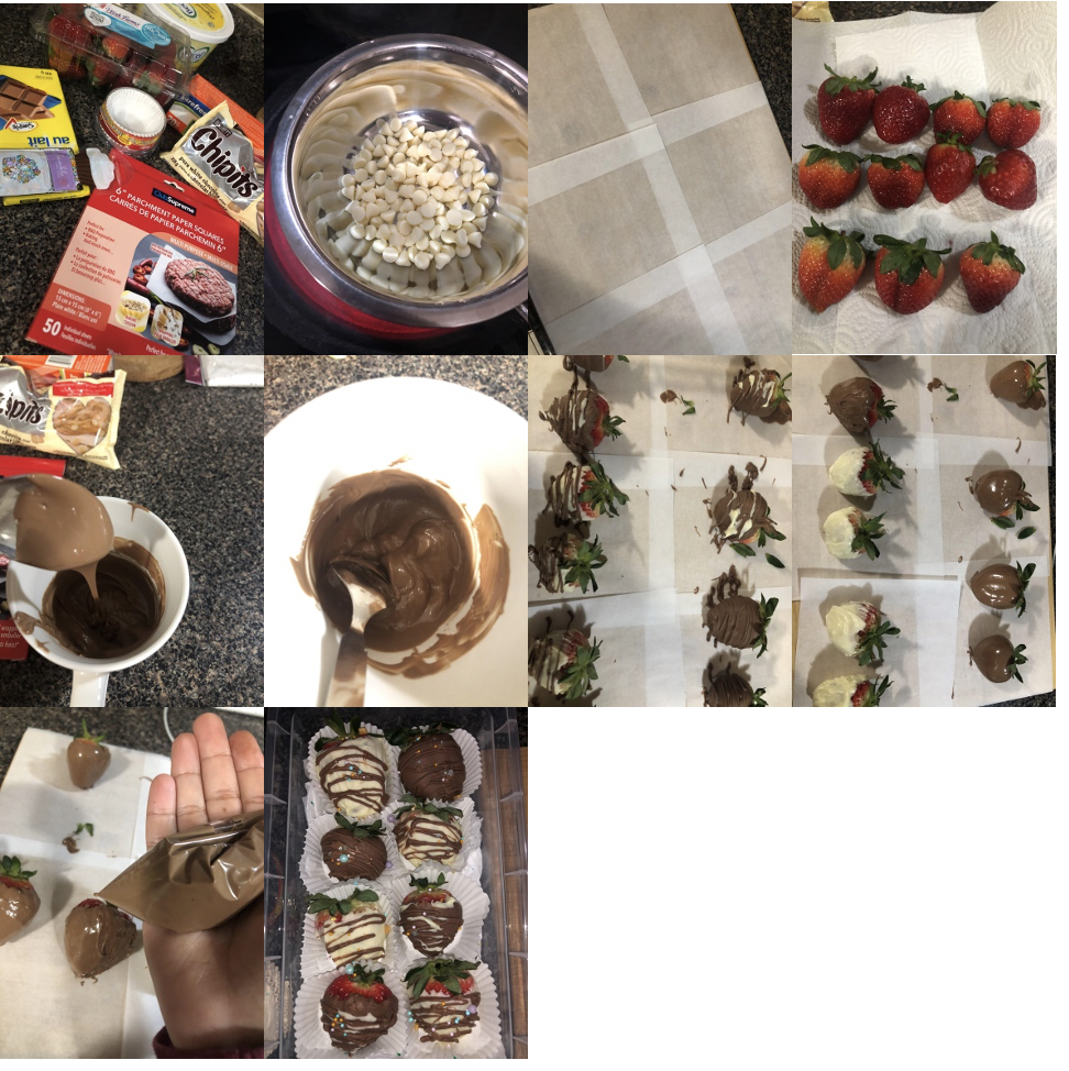 Photos of the steps to make the strawberries.