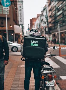 Image of an Uber Eats bike delivery person.