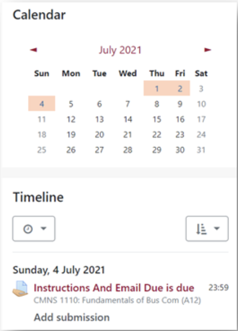 Screenshot of Moodle site with calendar