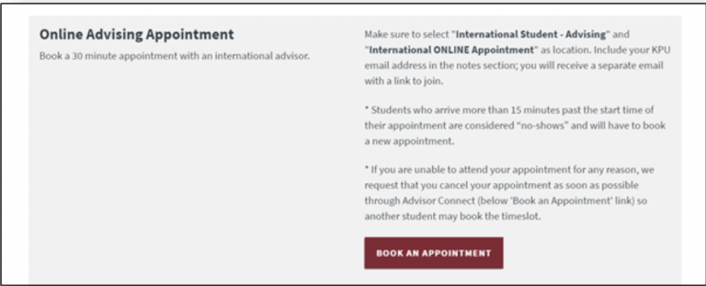 How to book an appointment to international advising