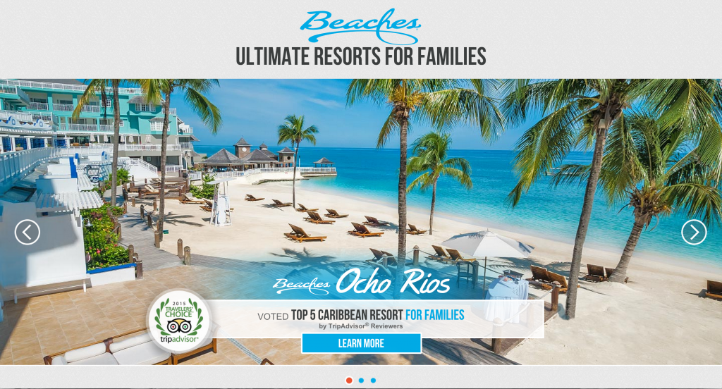 Beaches Resorts website screenshot.