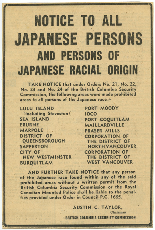 Notice to all Japanese persons and persons of Japanese racial origin.