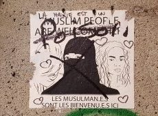 defaced Muslims are welcome poster