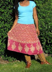 A picture of a woman wearing a wrap skirt
