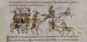 Image showing Byzantine soldiers being on horses defeated by