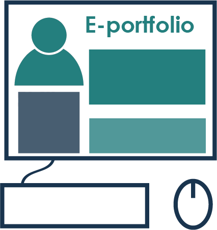 This graphic represents an eportfolio in a computer monitor