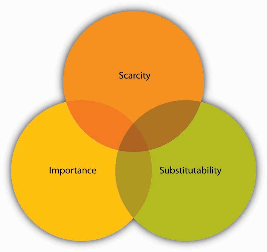 Possessing any of the three aspects of a resource could make others depend on you, two would make you extremely needed, and having all three could make you indispensable. These aspects are Scarcity, Importance, and Substitutability.