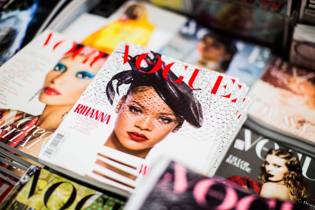 Various Vogue magazine covers featuring models such as Rianna.