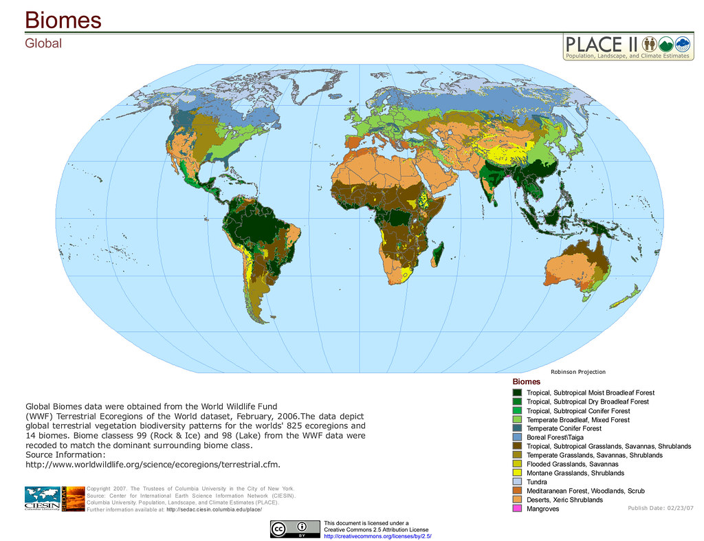 Figure 7.1 Map and legend showing locations and types of global biomes.